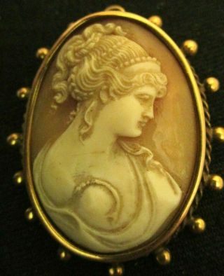 Gorgeous Antique 10k Gold Hand Carved Cameo 12.  5 Grams 1 3/4 By 1 7/16 Inches