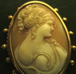 GORGEOUS ANTIQUE 10K GOLD HAND CARVED CAMEO 12.  5 GRAMS 1 3/4 BY 1 7/16 INCHES 2