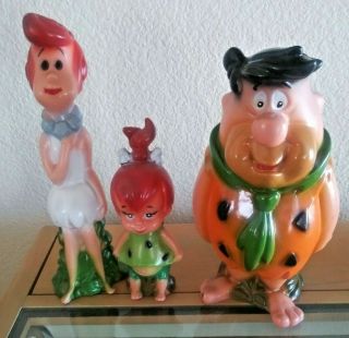 70s Set Of 3 Flintstones Wilma Fred Pebbles Vinyl Figures Hanna Barbera