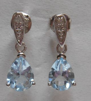 Estate 1.  90 Cts Aquamarine & Diamond Accent 925 Sterling Silver Dangle Earrings