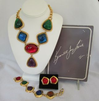 Vintage Kenneth Lane Caprianti Multi - Color Cabochon Necklace,  Bracelet,  Earring