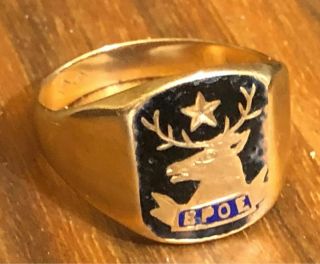 Vintage 10k Yellow Gold Bpoe Elks Club Mens Ring Size 6.  5