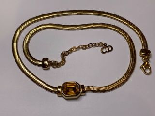 Authentic Vintage Christian Dior 16” Costume Signed Gold Tone Non Topaz Necklace