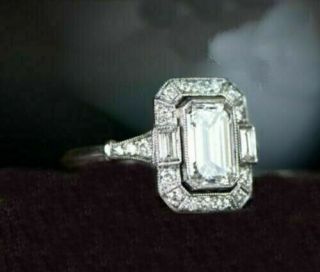 2ct Emerald Diamond 14k White Gold Over Antique Vintage Art Deco Engagement Ring
