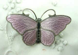 Vintage Norway Hans Myhre Guilloche Enamel Sterling Silver Butterfly Brooch Pin