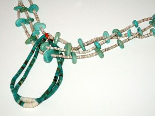 S.  W.  Aboriginal 3x Strand Shell & Turquoise Necklace w.  Turquoise Pendant (RgR) 3
