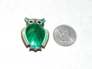 Vintage David Andersen Norway 925 Sterling Silver & Green Enamel Owl Pin