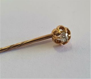 Lovely Antique Victorian Solid 9ct Gold Diamond Mounted Stick Pin C1890