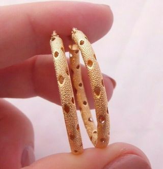 9ct Solid Gold Italian Large Designer Hoop Earrings,  9k 375