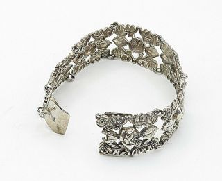 GERMANY 925 Silver - Vintage Sculpted Floral Square Link Chain Bracelet - B5239 3