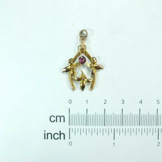 Antique 9ct Gold Pendant Lucky Wishbone Ruby Paste Pendant Marked