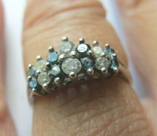 Vintage Estate Jewelry 14k White Gold 2.  3 Grams Ring Sapphires & Diamonds Size 6