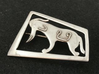 Rare Early Ola Gorie Sterling Silver Brooch 1959 - 63 Ola Mark,  Elephant Modernist