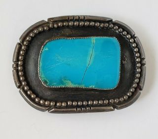 Vintage Sterling Silver Turquoise Belt Buckle Navajo Old Pawn Heavy 83grms