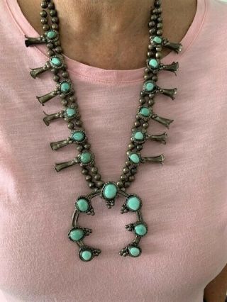 Vintage Handmade Turquoise Southwestern Squash Blossom Necklace