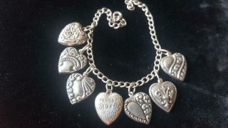 Vintage Sterling Puffy Heart Charm Bracelet With The Best Names