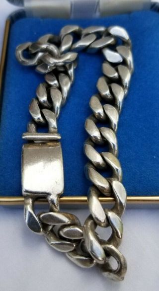 Early Taxco Mexican Sterling Silver 925 Cuban Link Heavy Bracelet Large 9.  5 " 62g