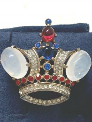 Red White Blue Large Crown Trifari Sterling 137542 Pin Brooch Crown 25 2