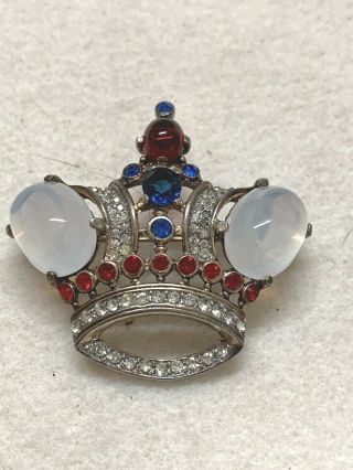 Red White Blue Large Crown Trifari Sterling 137542 Pin Brooch Crown 25 3