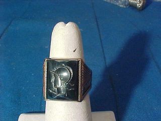 1920s Art Deco Era Sterling,  14k Gold Mans Signet Ring W Hematite Stone Size 6