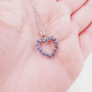 Solid Silver Sapphire Heart Pendant On Chain,  925