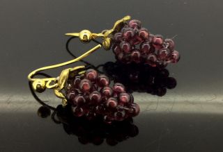 Victorian Garnet Earrings Grapevines Stones Gilt Metal Pierced Divine