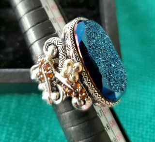 Stunning Barbara Bixby 925 Ss/18k Blue Oval Drusy Gemstone Ring,  Size 6.  75