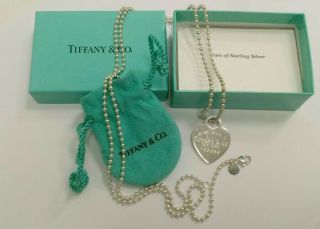 Sterling Silver Please Return To Tiffany & Co.  York Heart Beaded Necklace