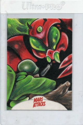 2013 Topps Mars Attacks Invasion 1/1 Sketch Card By Lyndal Ferguson Great Color