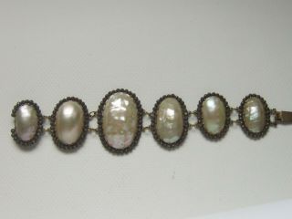 Early Victorian Bracelet Cut Steel Iridescent Mother Of Pearl Large Panels