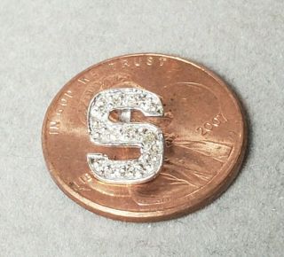 Teeny Tiny 14k White Gold Letter S Diamond Pendant Charm.  5 Grams