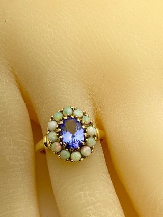 10k Art Deco Natural Opal And Iolite Ring