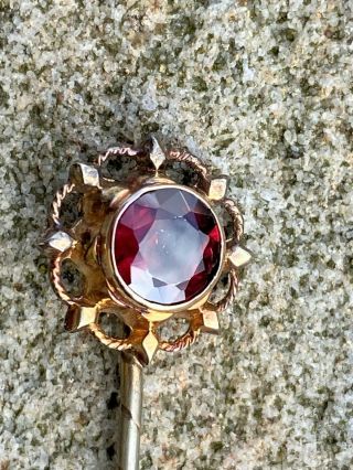 Victorian / Edwardian Art Nouveau 9ct Rose Gold & Garnet Stick Pin