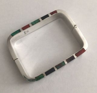 Modernist Sterling Silver and Multi - Stone Bangle Bracelet Mexico Taxco 35g 2