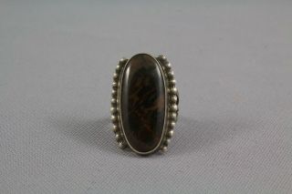 Old Pawn Navajo Indian Silver Ring - Great Petrified Wood Stone - Sz 7