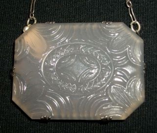 Art Deco Lavalier Necklace / 925 Sterling Silver / Carved Rose Quartz Glass