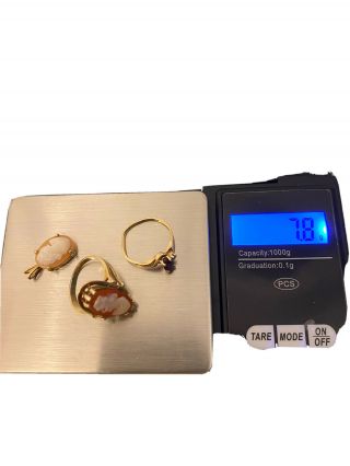 7.  8 Grams 10k And 14k Solid Gold Cameo Pendant Diamond Gem Ring Scrap Or Wear