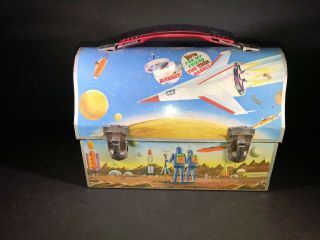 M) Vintage 1960s Dome Lunch Box Space Rocket Astronaut Mars Landing