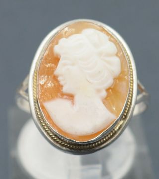 Vintage Shell Cameo Womens Dress Ring 925 Sterling Silver Fine Jewelry