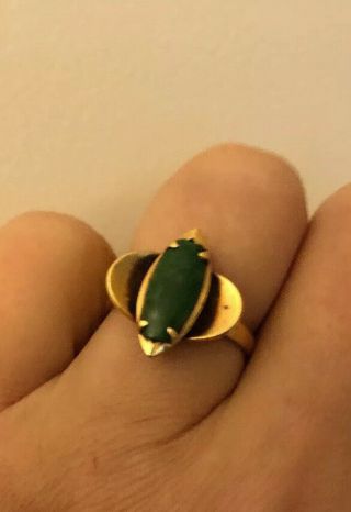 Ty Lee Signed 14k 585 Solid Yellow Gold Green Jade Ring Sz 6.  5 - 3.  4g Or Scrap