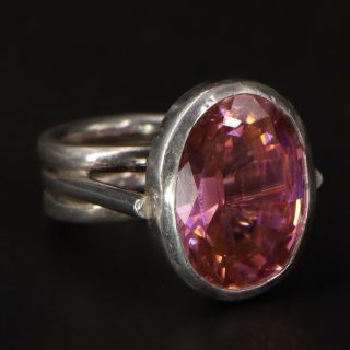 Sterling Silver - Faceted Pink Tourmaline Statement Ring Size 8 - 25g