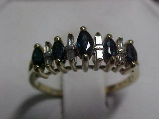 Estate Natural.  54ctw Blue Sapphire & Diamond Band - Ring 10k Yellow Gold Sz7.  75
