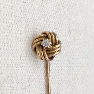 14k Gold Diamond Knot Stickpin Cravat Stick Pin
