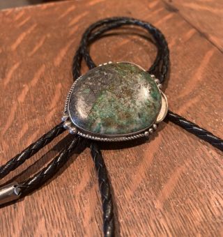 Large Turquoise Sterling Silver Native American Bolo Tie