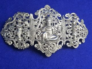 1900s Raj Period Pierced Indian Sterling Silver Belt Buckle 66g