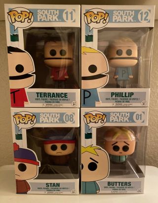 Funko Pop South Park Terrance 11,  Phillip 12,  Stan 08 And Butters 01