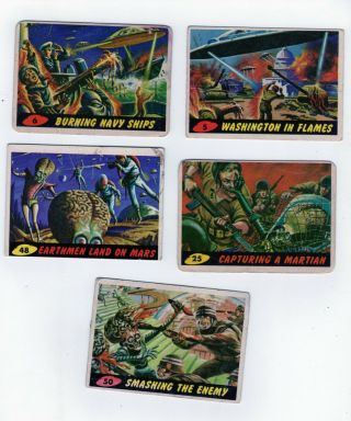 1962 Topps Mars Attacks Card 5,  6,  25,  48 And 50 (5 Cards)