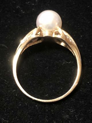 14k White Gold 8mm Pearl And Diamond Ring Size 7.  Cute Estate Pearl Ring 2