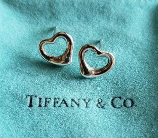 Sterling Silver Tiffany & Co,  Elsa Peretti Open Heart Earrings