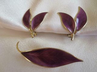 David - Andersen Norway Sterling Silver & Purple Enamel Brooch & Earrings 17 - 117